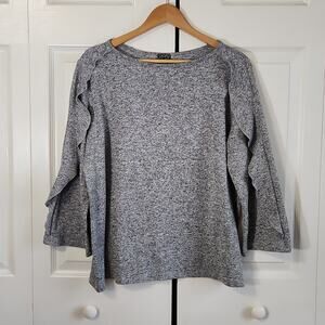 Clara Sun Woo Women's Heathered Gray Sweater Size LG Ruffle Sleeve Neutral USA